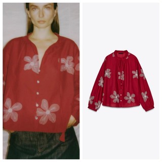 Zara Spring Sản phẩm mới Áo sơ mi cổ tròn dài tay thêu thời trang dành cho nữ 3564066