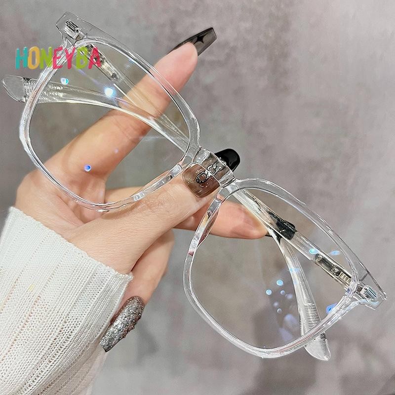 Honeyba Kính vuông lớn thời trang nữ chống ánh sáng xanh, mắt kính siêu nhẹ trong suốt, unisex