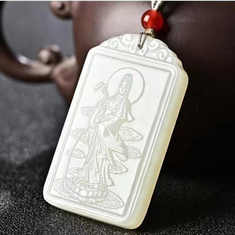 Mặt dây chuyền ngọc trắng xanh Guanyin ngọc trắng Thương hiệu Guanyin