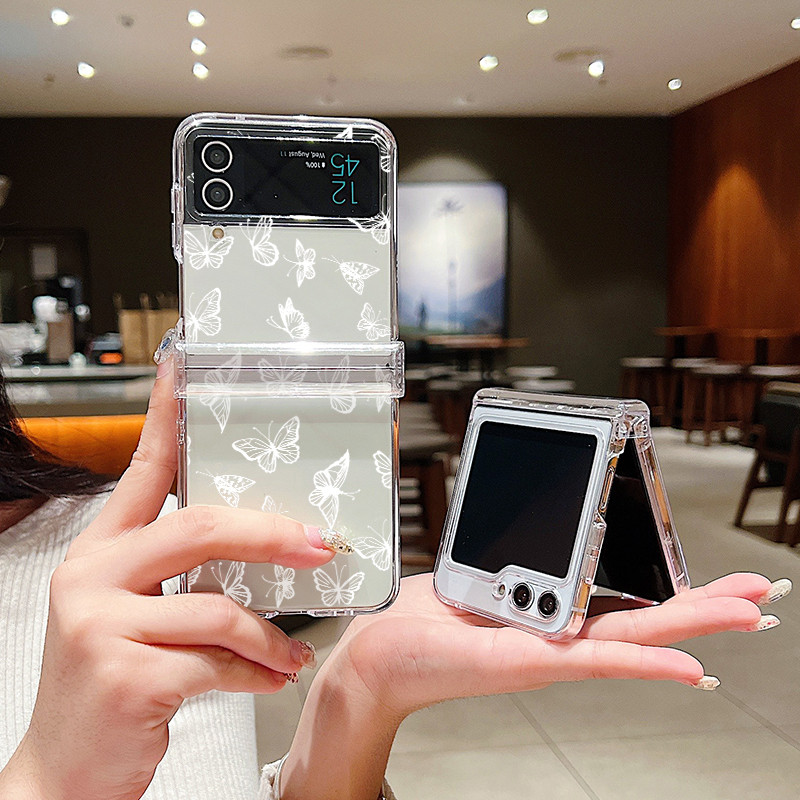 Họa Tiết Bướm Trong Suốt Vỏ Điện Thoại Cho Samsung Galaxy Z Flip 6 Flip 5 Flip 4 5G Full Bản Lề Cứng PC Gấp Dành Cho Samsung Z Flip 6 5 4 3