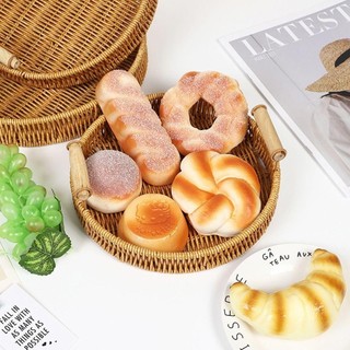 MEGOCE 1 Cái Giỏ Mây Dệt Tay, Khay Đựng Thực Phẩm Bánh Mì Ăn Sáng Hình Tròn, Đĩa Thực Phẩm Bền Có Tay Cầm Trái Cây Rau Bánh Xẻ Bánh Nhựa Mây Chỉ Giỏ