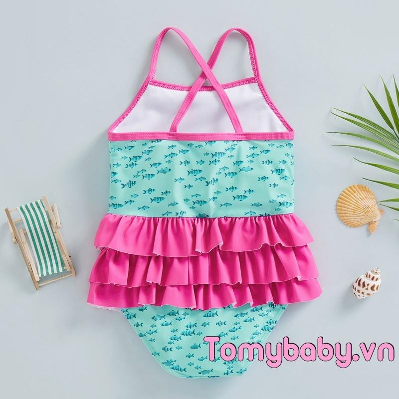 Bộ đồ bơi mùa hè cho bé gái mới biết đi Bộ đồ tắm không tay in hình cá nhỏ cho bé