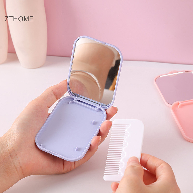 Zthome Gương Nhỏ Lược Bộ Màu Trơn Thời Trang Di Động Gấp Gương Trang Điểm Có Lược Cho Bé Gái Quà Tặng Dụng Cụ Trang Điểm Vanity Miror HOT