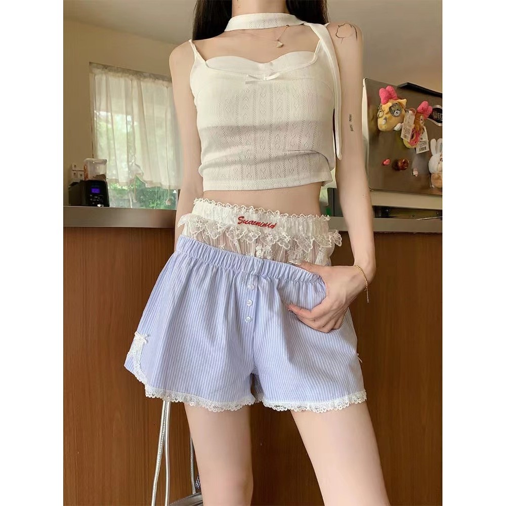 Quần Short Ren Milyfashion Lớp Trắng Mỏng Hơn Nhìn Chữ a Gợi Cảm Y2K Đế Sọc Quần Short