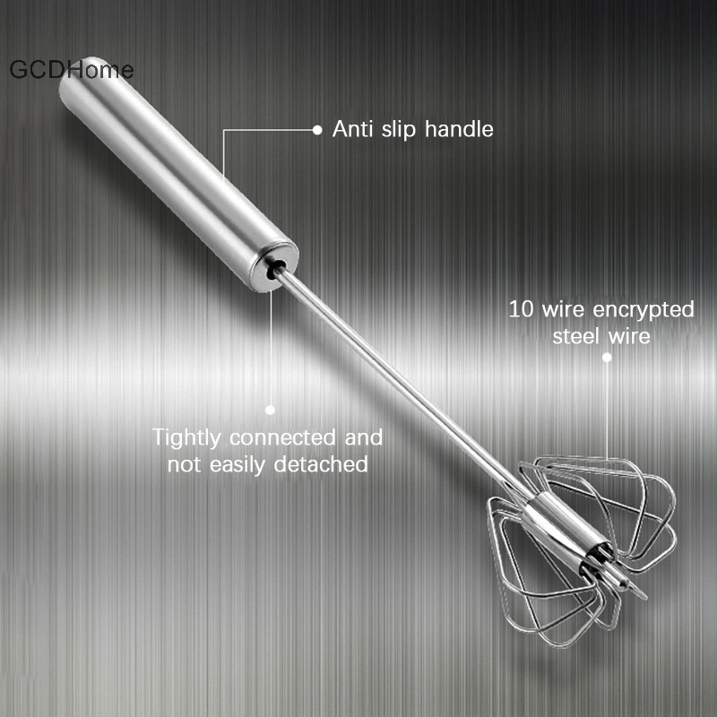 Gcdhome 304 Máy Đánh Trứng Bán Tự Động Bằng Thép Không Gỉ, Tay Tự Xoay, Phụ Kiện Nhà Bếp, Dụng Cụ Khuấy Trứng