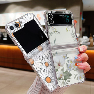 Hoa Trong Suốt Cứng Ốp Lưng Điện Thoại Samsung Galaxy Z Flip 5 Flip 4 Flip 3 5G Full Bản Lề Trong Suốt Gấp Bao Da Cho Samsung Z Flip5 Flip4 Flip3