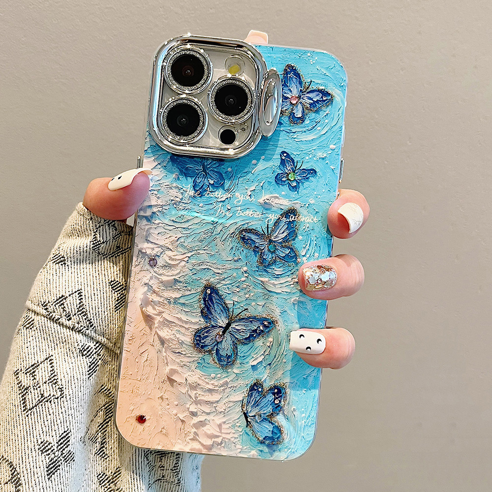 Ốp lưng iPhone 16 Pro Max 15 14 Plus 11 12 13 Pro Max 16Plus Nhiều Màu Sắc Hoa Bướm Họa Tiết Ốp Lưng Có Màng Bảo Vệ