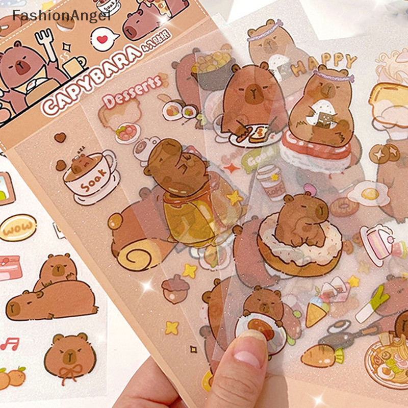 FashionAngel 4 Tờ Dễ Thương Capybara Mờ Dán Hoạt Hình Nhật Ký Trang Trí Thêu Sò Dán Thẩm Mỹ Văn Phòng Phẩm Đồ Dùng Học Tập TH