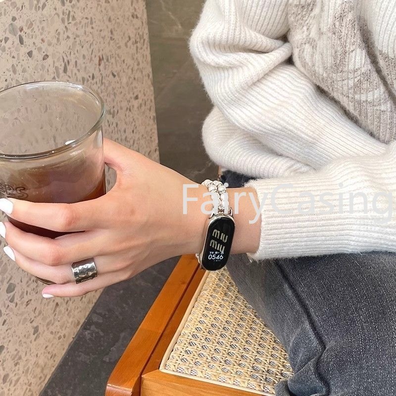 Dây đeo trang sức Thích hợp cho Xiaomi Mi Band 10 9 8 Vòng đeo tay đính cườm ngọc trai cho dây đeo cổ tay nữ đàn hồi MiBand 8