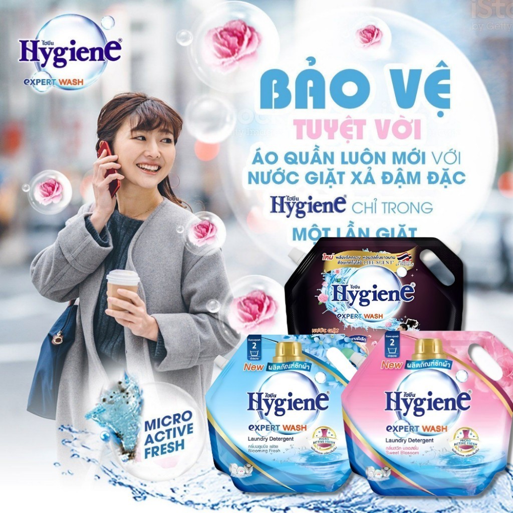 (TRỢ GIÁ) Nước giặt Thái Lan Hygiene túi 1800ml kết hợp xả vải giúp áo quần thơm lâu  !