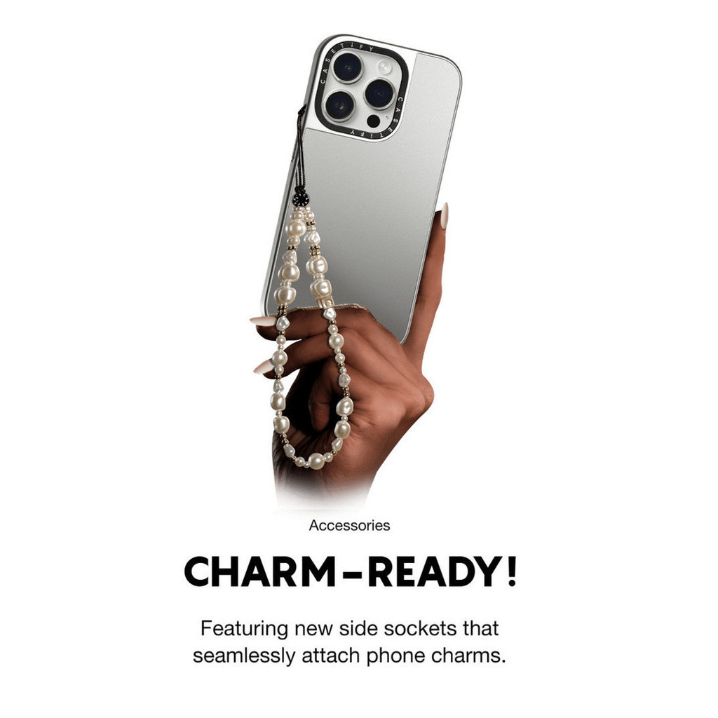 Casetify X Ngọc Trai Trái Tim Hút Từ Tính Đen & Bạc Gương IPhone IPhone 16 15 14 13 12 Pro Max Plus Ốp điện thoại Cứng Có Hộp Khắc logo