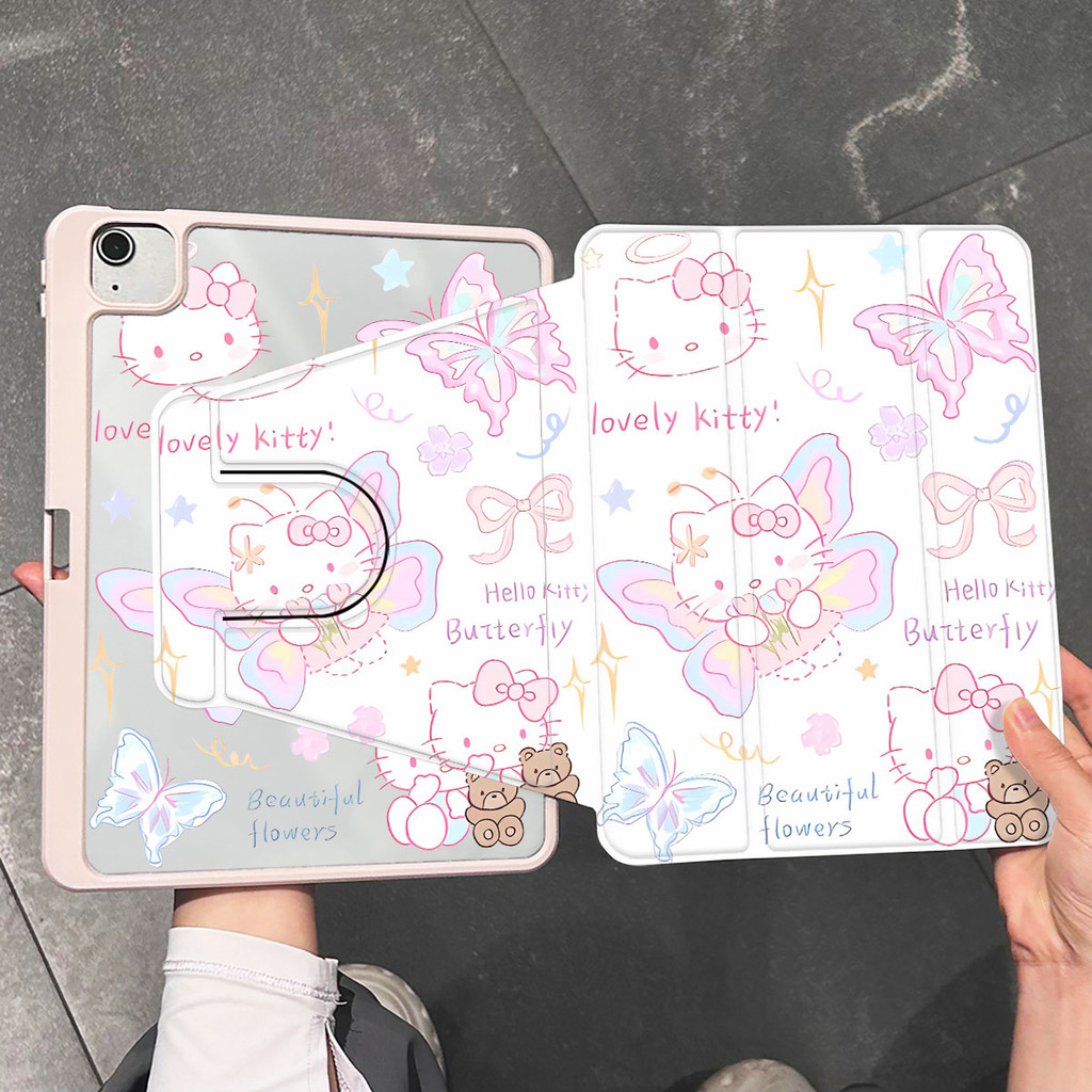 Ốp lưng máy tính bảng Hello Kitty cho iPad 2022pro11 gen8 air5 10.9 2024air6 11 inch thế hệ10th 2018pro gen7 gen5 mini6 air3 air4 gen6 air1 2 gen9 10.2 Vỏ bảo vệ xoay 360 độ