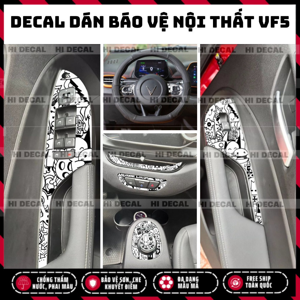 Vinfast VF5 Tem dán nội thất VF5 bảo vệ xe, Decal dán xe trang trí xe bền màu, chống nước