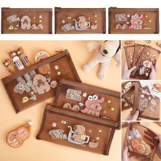 Túi lưu trữ lưới MEGOCE, Túi đựng bút lưới trong suốt, Phim hoạt hình dung lượng lớn Capybara Dây kéo Túi văn phòng phẩm Quà tặng