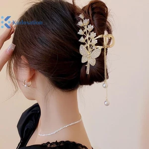 Kudosation Ánh Sáng Sang Trọng Kim Cương Giả Hoa Hồng Móng Vuốt Kẹp Tóc Barrette Phụ Kiện Tóc