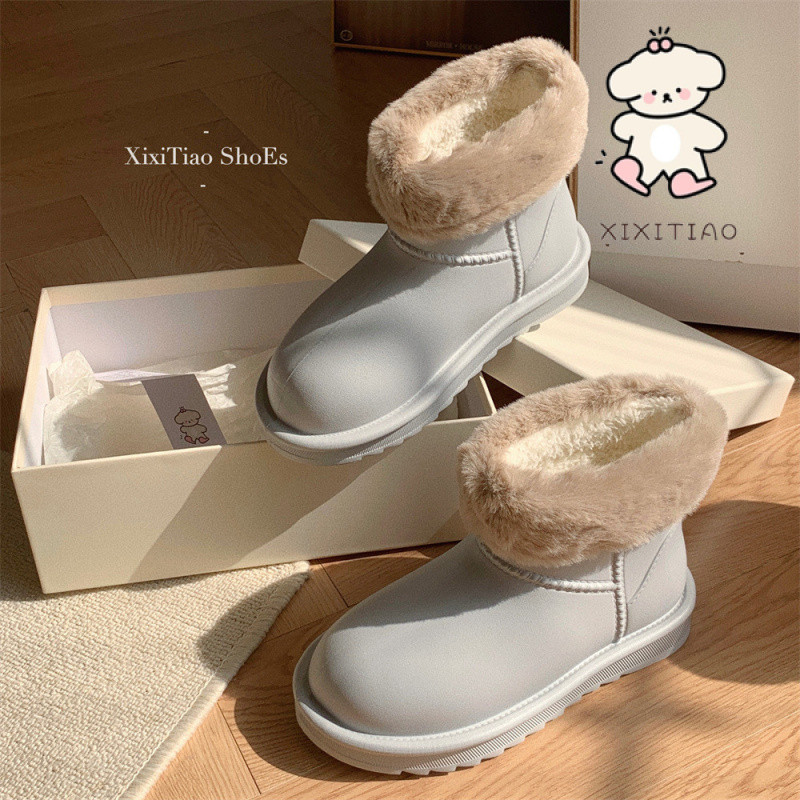 Xixitiao Thu Đông Thời Trang Phiên Bản Hàn Quốc Lông Cừu-Fleece Ấm Giày Bốt Tuyết Đơn Giản Màu Trơn EVA Chống Thấm Nước Ngoài Trời Giày Bốt Cotton Nữ ins