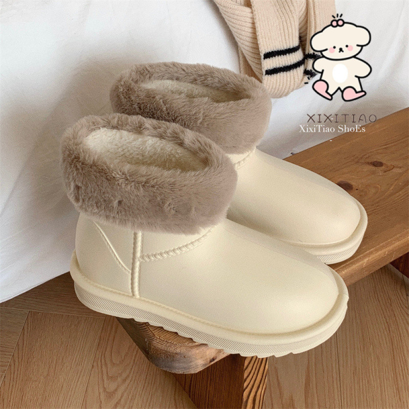 Xixitiao Thu Đông Thời Trang Phiên Bản Hàn Quốc Lông Cừu-Fleece Ấm Giày Bốt Tuyết Đơn Giản Màu Trơn EVA Chống Thấm Nước Ngoài Trời Giày Bốt Cotton Nữ ins