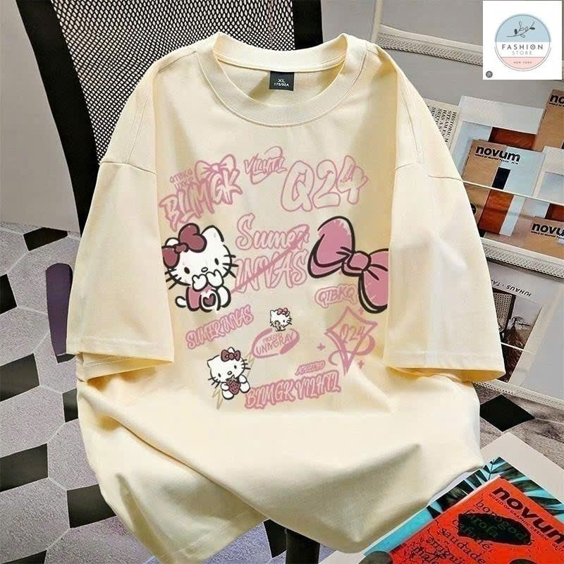Áo Phông Form Rộng Tay Lỡ Chất Cotton Hình Mèo Dễ Thương-Quần áo 94