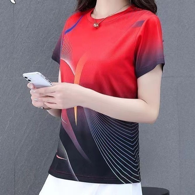 Mùa Hè 2024 Phong Cách Mới Bán Chạy Nhanh Khô Áo Thun Nữ Thể Thao Thường Ngày Cổ Tròn In Hình Áo Thun