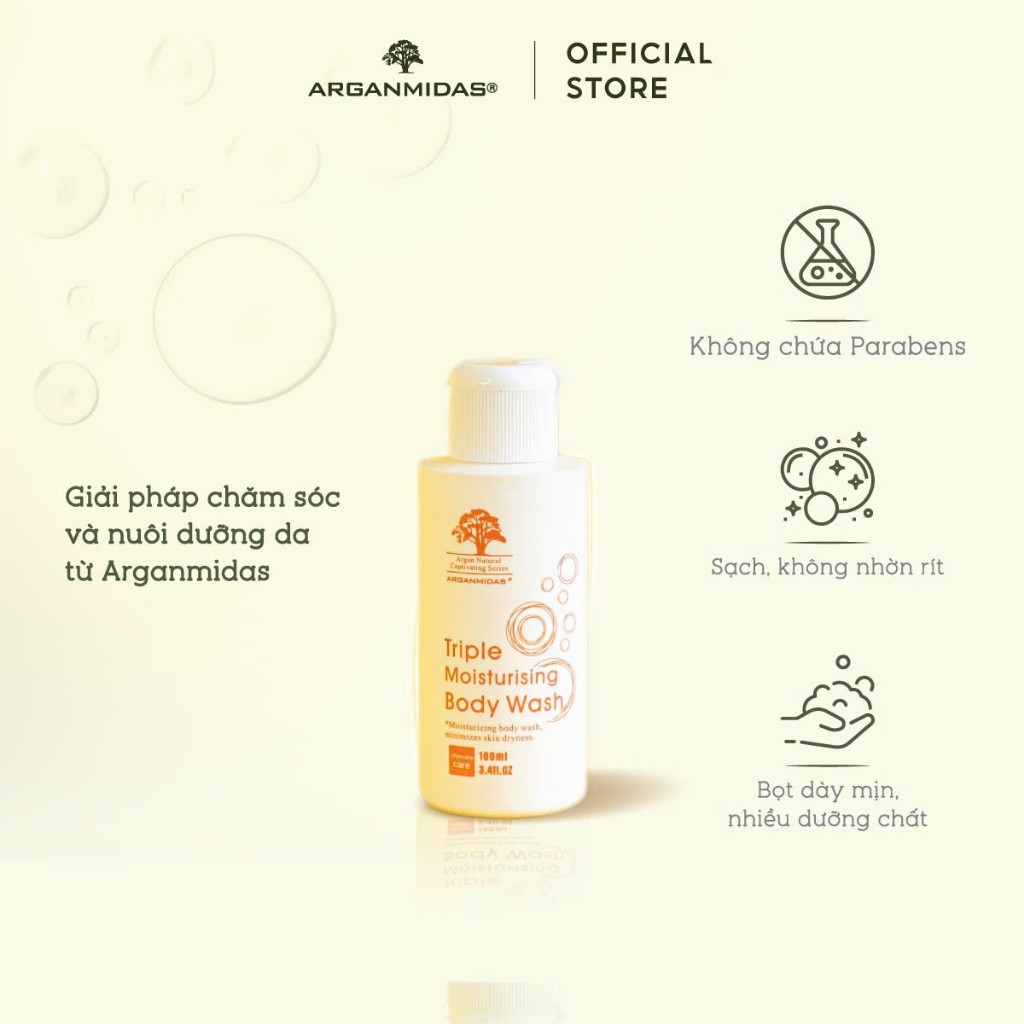 Ảnh Sữa tắm dưỡng trắng siêu dưỡng ẩm Arganmidas Thiên Nhiên Argan Oil Hữu Cơ làm sạch và sáng nuôi dưỡng da - 100ml 4