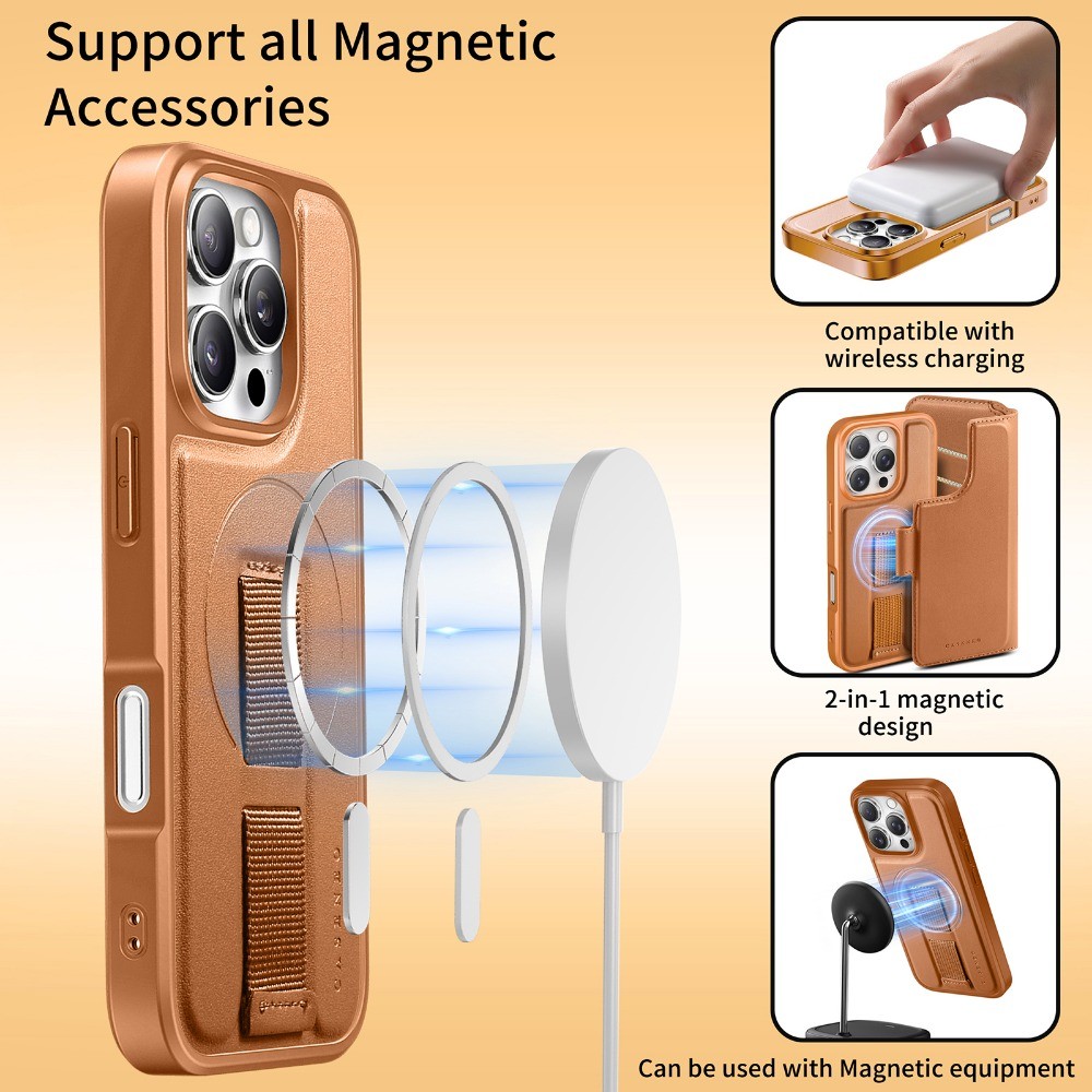 Ví từ tính có thể tháo rời 2 trong 1 có giá đỡ thẻ cho IPhone 16 15 14 Plus 13 12 Pro Max Dây đeo cổ tay bằng da lật Vỏ bảo vệ chống sốc