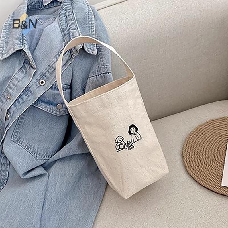 Túi Tote di động B & N Giá đỡ chai nước Cà phê Trà sữa Túi vải lưu trữ sinh thái Túi xách nhỏ Túi đựng rượu vang đỏ.