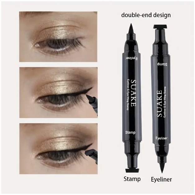 Bút Kẻ Mắt Hai Đầu & Cánh Mắt Tem Chống Thấm Nước Nhanh Khô Chất Lỏng Bút Kẻ Mắt Tem Lâu Dài Không Phai Màu Mỹ Phẩm