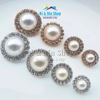4 Cái Nút Áo - Cúc Áo Ngọc Hạt Trai Viền Xoàn Làm Phụ Kiện Thời Trang, Đính Kết Trang Phục, Váy Cưới, Đầm Dạ Hội