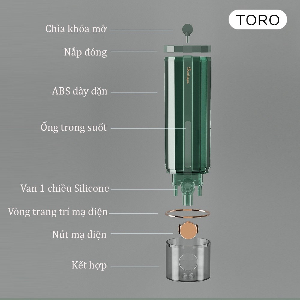 Hộp đựng sữa tắm dầu gội nước rửa tay DINO chất liệu ABS gắn treo tường tiện lợi tặng kèm miếng dán