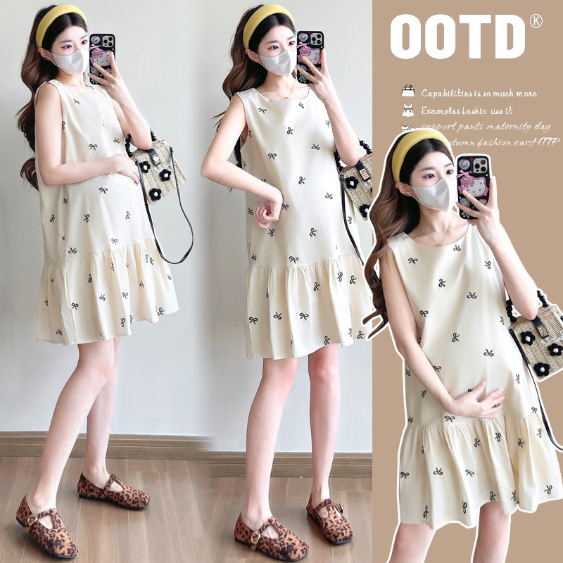 Trang phục bà bầu Thời trang mùa hè Hợp thời trang Mẹ Nơ Áo Vest không tay