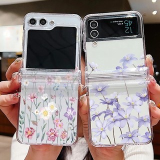 Hoa Họa Tiết Trong Suốt Ốp lưng Samsung Galaxy Z Flip 6 Flip 5 Flip 4 5G Full Bản Lề Trong Suốt Cứng PC Gấp Ốp Lưng Samsung Z Flip6 Flip5 Flip4 Flip3
