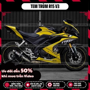 Tem trùm dán xe R15v3 màu vàng đen | Mẫu R15-H018 | Decal dán xe R15 v3 chống nước, chống phai màu