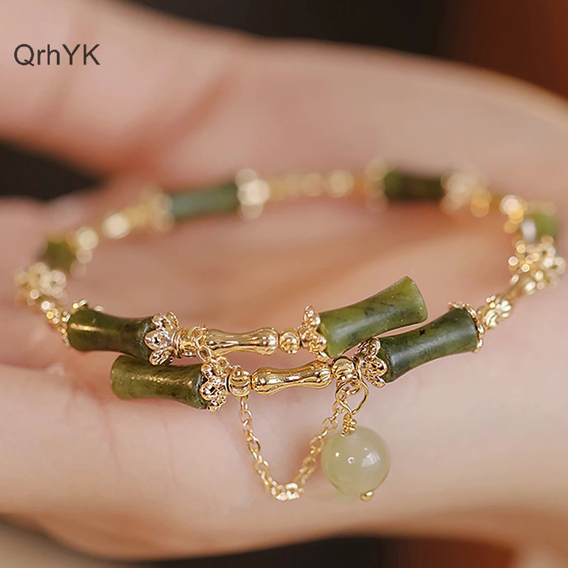 Nhà Máy Thời Trang Phong Cách Trung Hoa Retro Xanh Tre Khớp Đính Hạt Vòng Tay Cho Nữ Thời Trang Độc Đáo Tinh Tế Quyến Rũ Vòng Tay Trang Sức Quà Tặng QrhYK