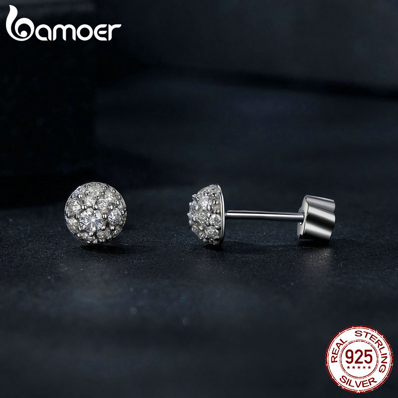 Bamoer 925 Bông Tai Bạc Moissanite Thiết Kế Bán Cầu Sáng Trang Sức Quà Tặng Cho Nữ