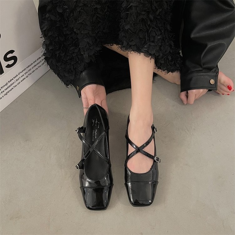 Pháp Retro Mary Jane Giày Da Nhỏ Dây Đeo Chéo PU Chống Trơn Trượt Hàng Ngày Thời Trang Đi Lại Kỳ Nghỉ Ba Lê Đen Giày Da Nhỏ Bán Buôn Giày Nữ Sinh Viên Giày Đơn