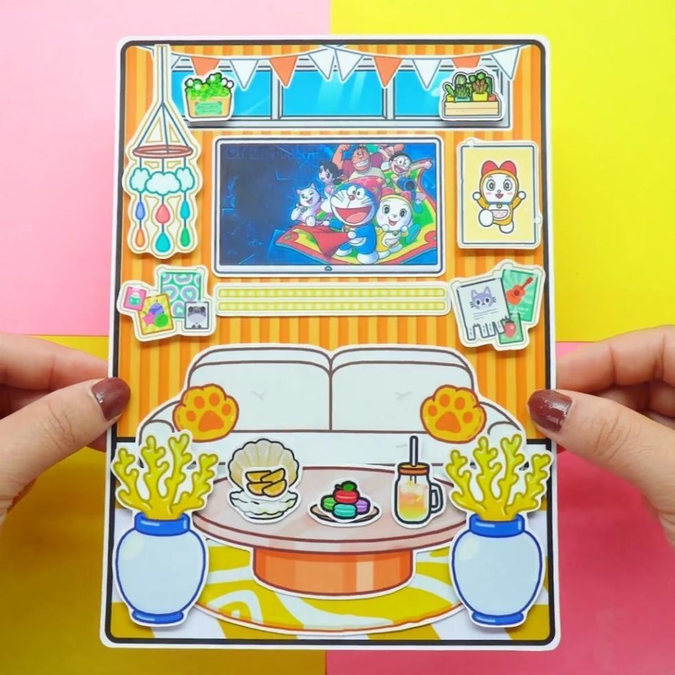 H14 ĐĐồ chơi giấy ngồi nhà búp bê, đồ chơi giấy tocaboca, Toca DoreMon quite book, ngôi nhà kuromi