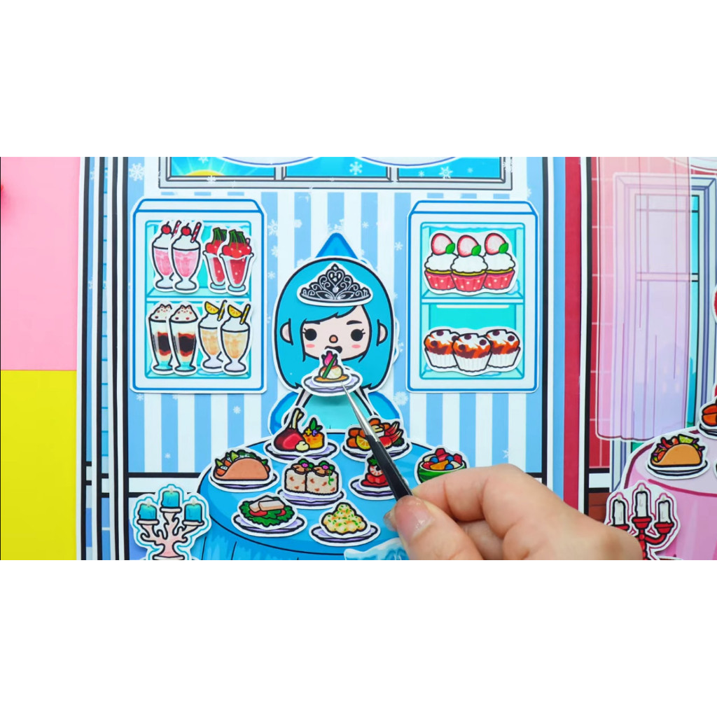 ĐỒ CHƠI NGÔI NHÀ BÚP BÊ GIẤY CẮT THỦ CÔNG DIY -Ngôi nhà của bé Frozen vs Fire In Quiet book Học liệu ngôi nhà búp bê