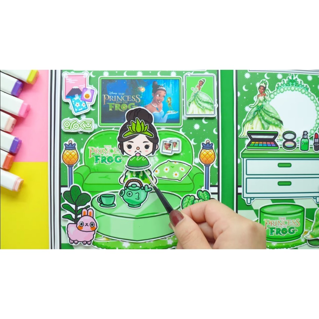 Đồ chơi giấy ngồi nhà búp bê bằng giấy tocaboca life word Princess Tiana Quiet Book