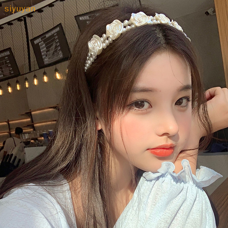 Siyuyan Thanh Lịch Lớn Trắng Ngọc Trai s Dành Cho Nữ Cô Gái Đơn Giản Trắng Hoa Hồng Băng Đô Quấn Tóc Sóng Retro Hairhoop Mũ Đội Đầu Phụ Kiện VN