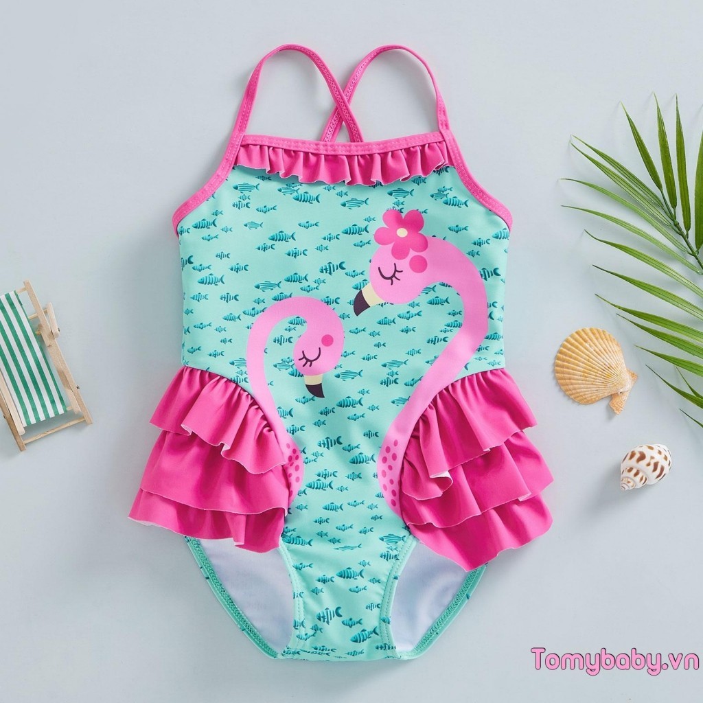 Bộ đồ bơi mùa hè cho bé gái mới biết đi Bộ đồ tắm không tay in hình cá nhỏ cho bé