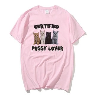 Kawaii CerTified Pussy Lover Meme Cat In Hình Áo Nam Nữ Thời Trang Vintage Áo Thun Cotton Thường Ngày Rời Áo Sơ Mi Dạo Phố