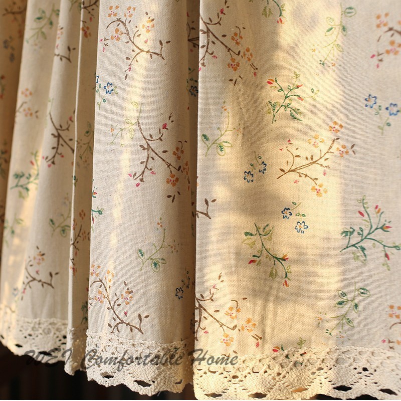 Rèm vải lanh cotton Bắc Âu hoa nhỏ ngắn, chống bụi, trang trí, phân vùng không cần thanh