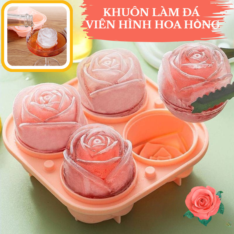 Khuôn Làm Đá 4 Viên Hình Bông Hoa Hồng,Dễ Sử Dụng, Khắc Rõ Ràng, Chất Liệu Silicon Cấp Thực Phẩm