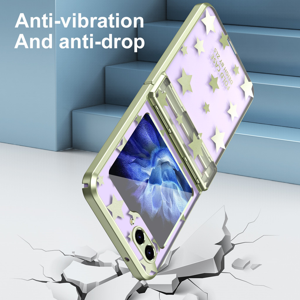Bản lề mạ sang trọng Ngôi sao thời trang Vỏ trong suốt cho Samsung Galaxy Z Flip 6 Flip 5 Flip 4 Flip 3 5G Bảo vệ chống sốc ZFlip6 Flip5 Flip4 Flip3 Vỏ điện thoại