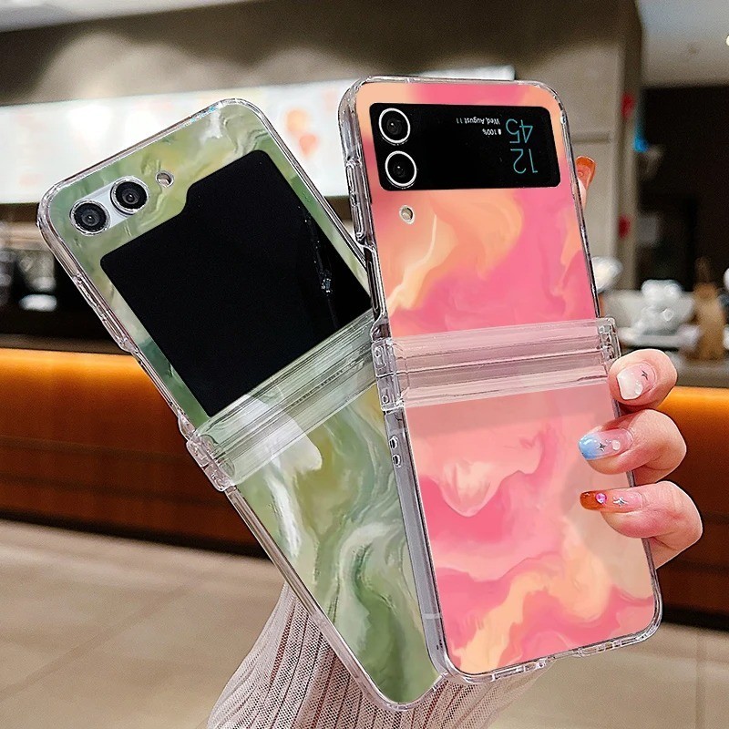 Vỏ Điện Thoại Họa Tiết Đá Cẩm Thạch Biển Cho Samsung Galaxy Z Flip 3 Flip 4 Flip 5 5G Full Bản Lề Trong Suốt Gấp Dành Cho Samsung Z Flip5 Flip4 Flip3