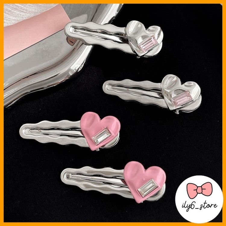 Kẹp tóc kim loại trái tim đính đá chất lượng cao, kẹp tóc mái cho nữ