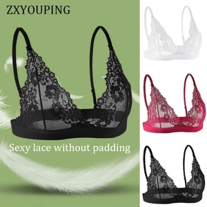 Zxyouping 1 / 3 Áo Ngực Ren Cho Người Phụ Nữ Rỗng Ra Trong Suốt Không Đệm Bộ Áo Ngực Thêu Có Thể Điều Chỉnh Quần Lót Ren Áo Ngực Plus Kích Thước