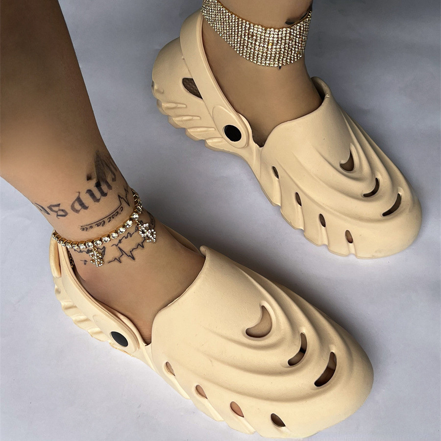Openwork Dép Nữ Dép Lỗ Giày Cặp Đôi Plus Size 44 45 Thoáng Khí Đi Biển Flip-flop Đế Bằng Mùa Hè Giày Nữ