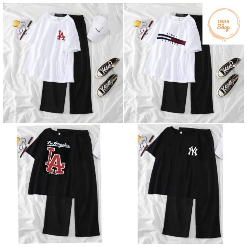Tổng hợp các sét quần ống rộng hack dáng đen+ mix áo phông form rộng unisex