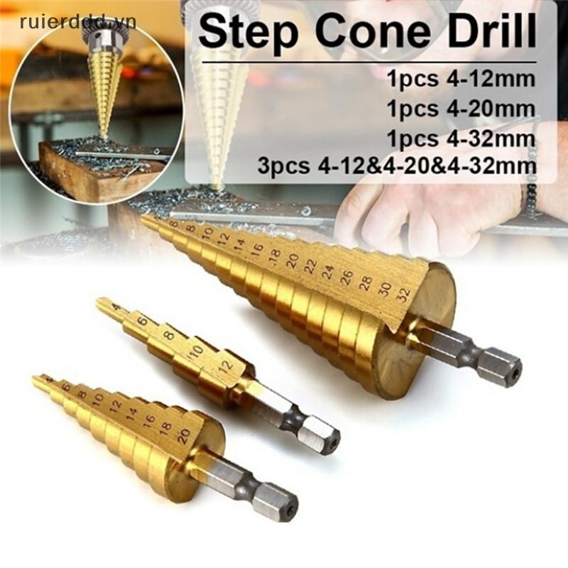 # Ruierdd # Máy khoan hình nón bước bằng thép HSS cỡ lớn Bộ cắt lỗ 4-12 / 20 / 32mm.